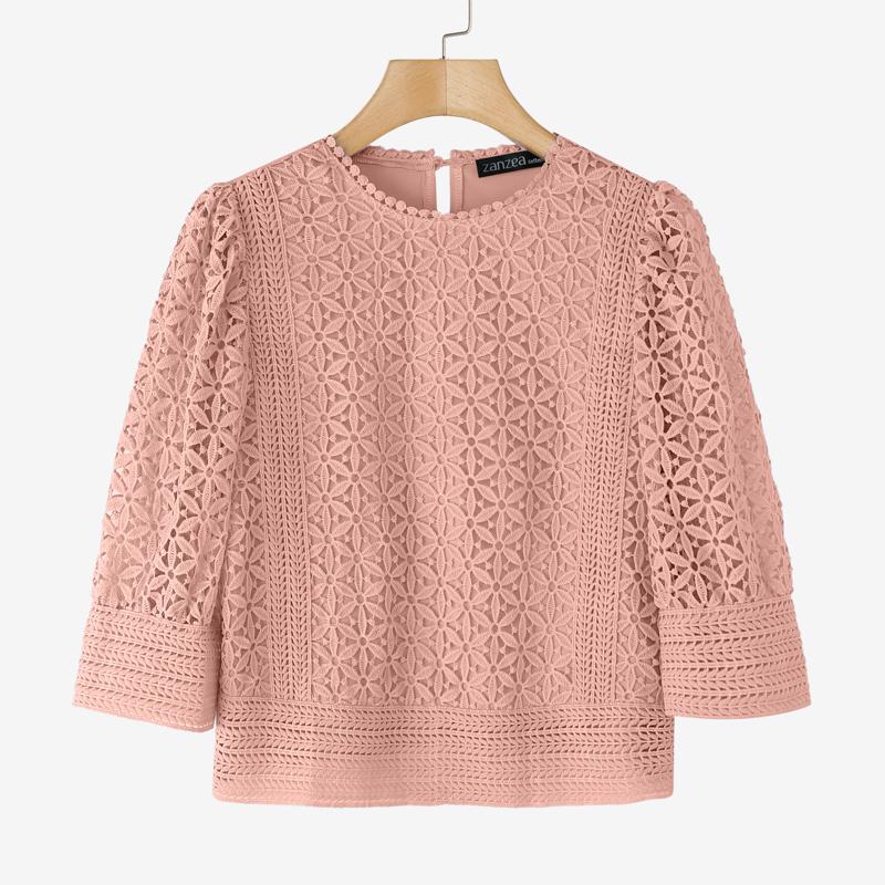 

ZANZEA Женская повседневная блузка с круглым вырезом и рукавом 3/4 в стиле пэчворк L розовый