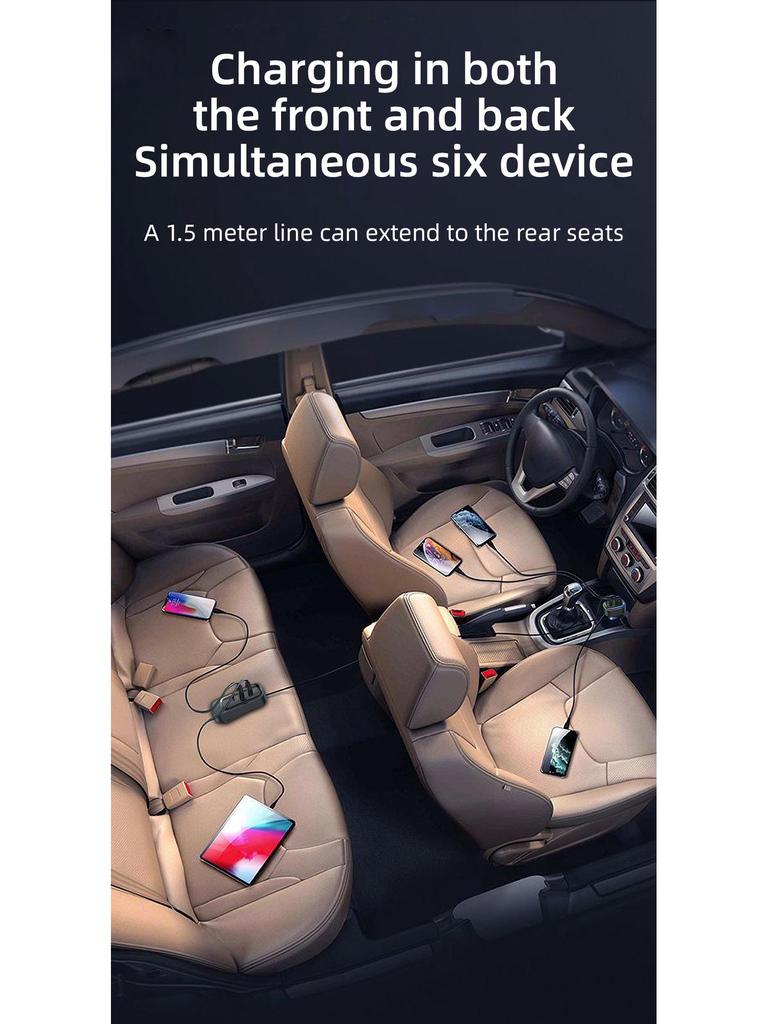 Přeshraniční 66W Super Rychlá USB Nabíječka do Auta s Víceotvorovým Zacvakávacím Designem pro Zadní Sedadlo