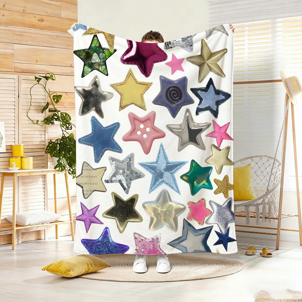 Retro Sticker Collage Throw Lightweight Flannel Blanket Soft Skin-Friendly For Summer Cooling