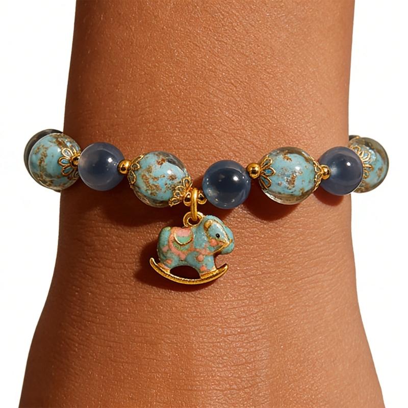 Natural Blue Agate Crystal Bracelet Glowing In Dark for Night Visibility Comfortable Daily Wear Unique Texture Design