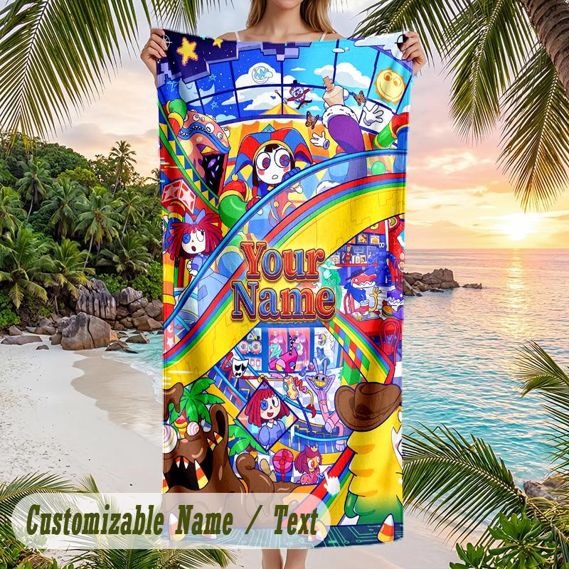 The Amazing Digital Circus Beach Towel, Personalized Custom Text, Quick Dry Soft Large Towel For Swimming Pool Travel