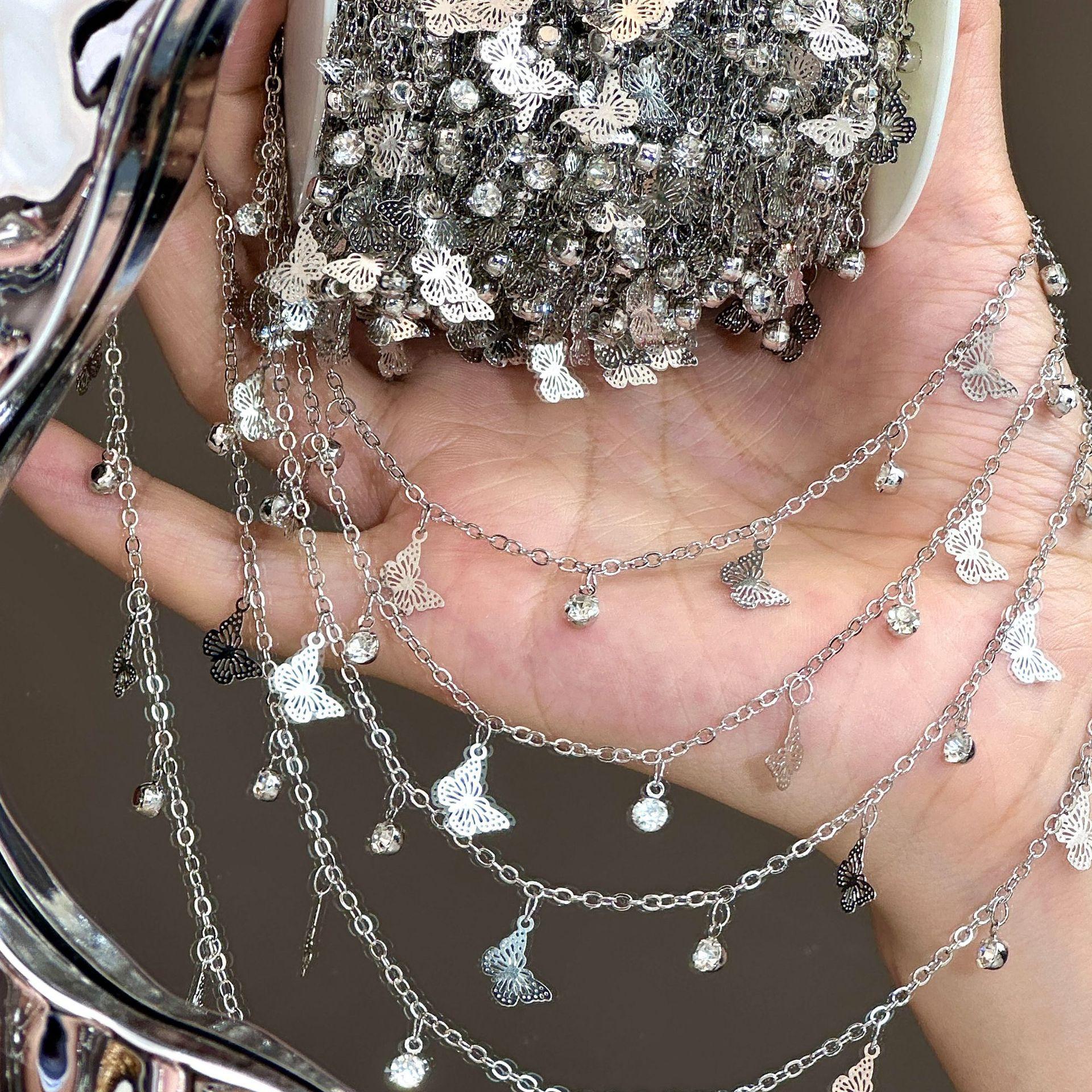 

0.5/1/2M Hollow Butterfly Rhinestone Chains DIY Shaker Deco And Ita Bag Decorative Chains For Bracelet Necklace Tassel Supplies 0.5meter