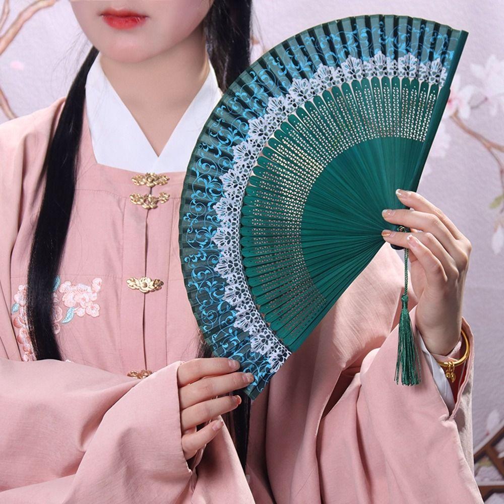 Creative Folding Folding Fan With Tassel Change Color Dance Fan Silk Cloth Bamboo Home Decor