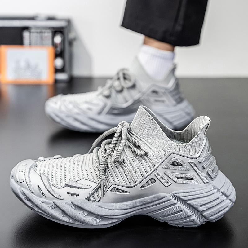 Men's shoes casual running sports fly-woven shoes men's summer breathable lace-up platform single shoes new large size trendy shoes