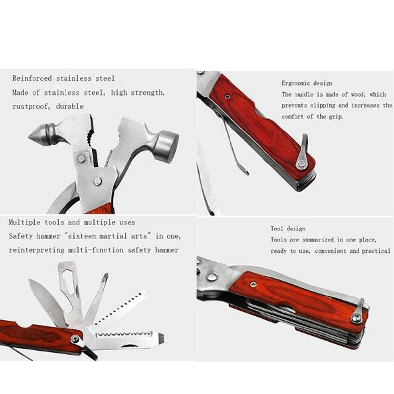 Campingutstyr Multiverktøy Bil Rømmevindusknuser Hammer Multifunksjonell Hammer Utendørs Redningshammer Overlevelsesutstyr Gaver til Menn