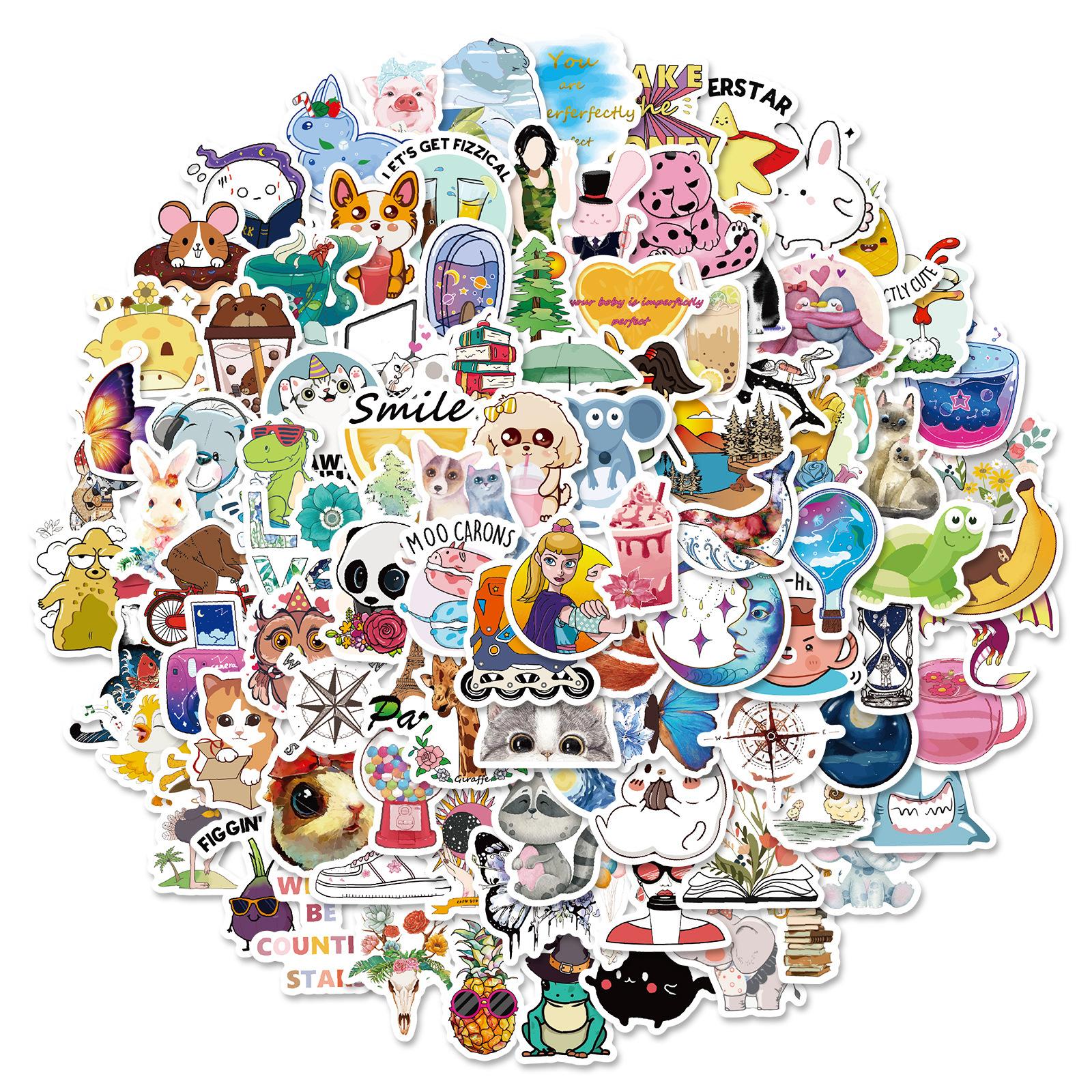 

100 штук маленького размера, все виды милых маленьких животных, смешиваемые и сочетаемые мультяшные наклейки, наклейки для ручного учета, декоративные наклейки для компьютера
