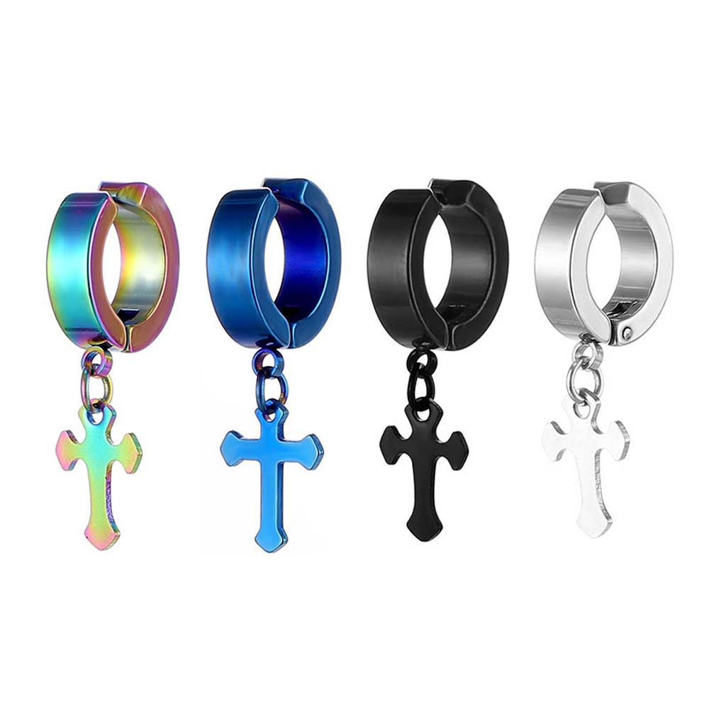 No Ear Hole Steel Ear Bone Clip Drop Earrings Punk Men Earrings Steel Cross Earrings Travel