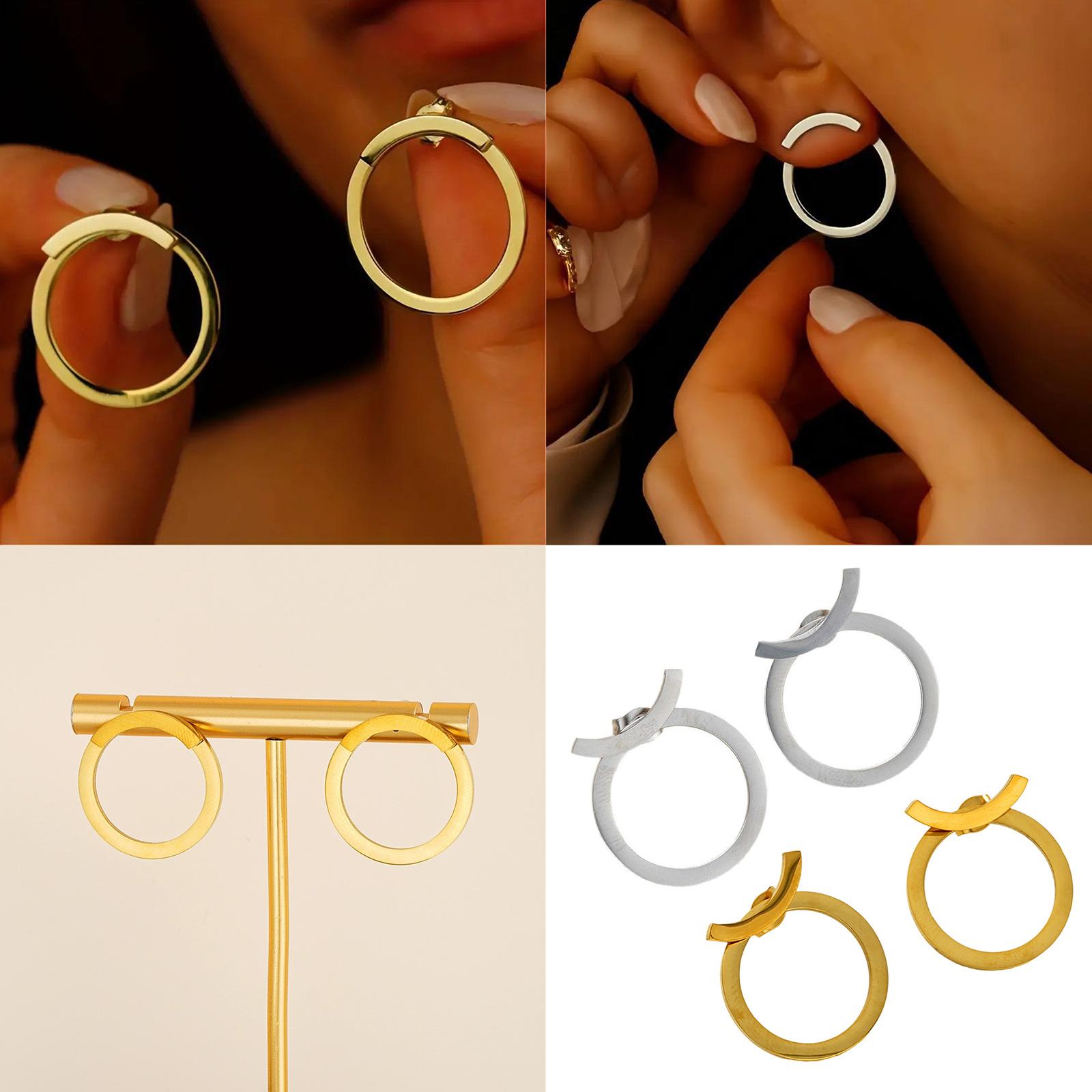 

Elegant Hollow Round Earrings Fashion Earrings Alloy Texture Ear Accessories Suitable for Casual or Formal Occasions срібний