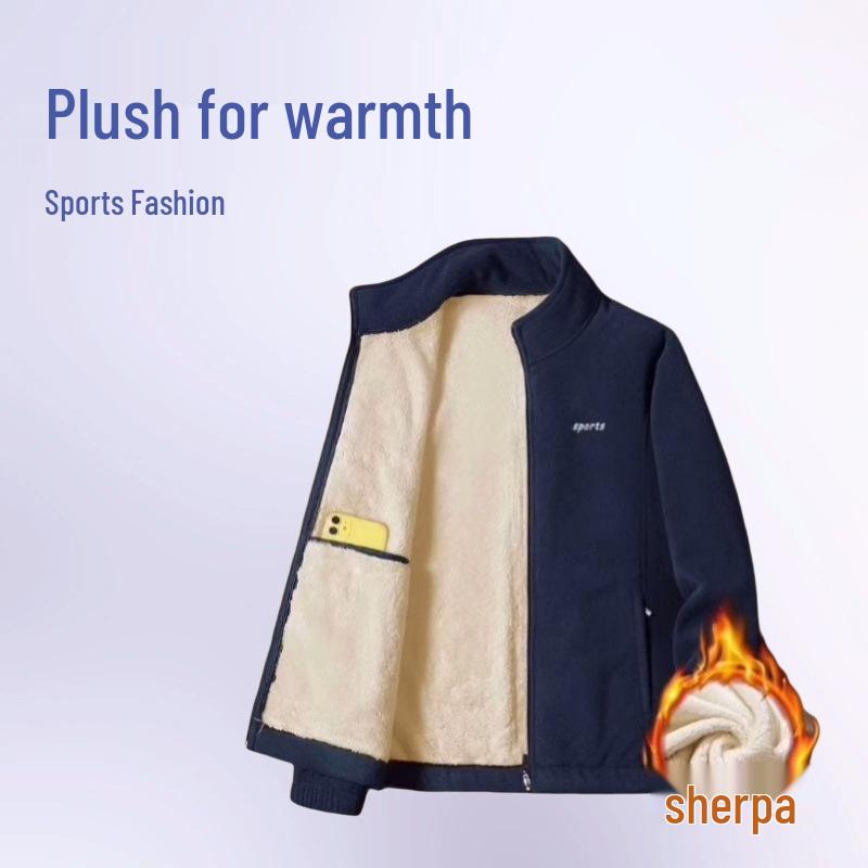 2024 Dad's Fleece-Lined Winter Jacket: Warm, Thick Stand-up Collar Coat for Middle-Aged and Elderly Men