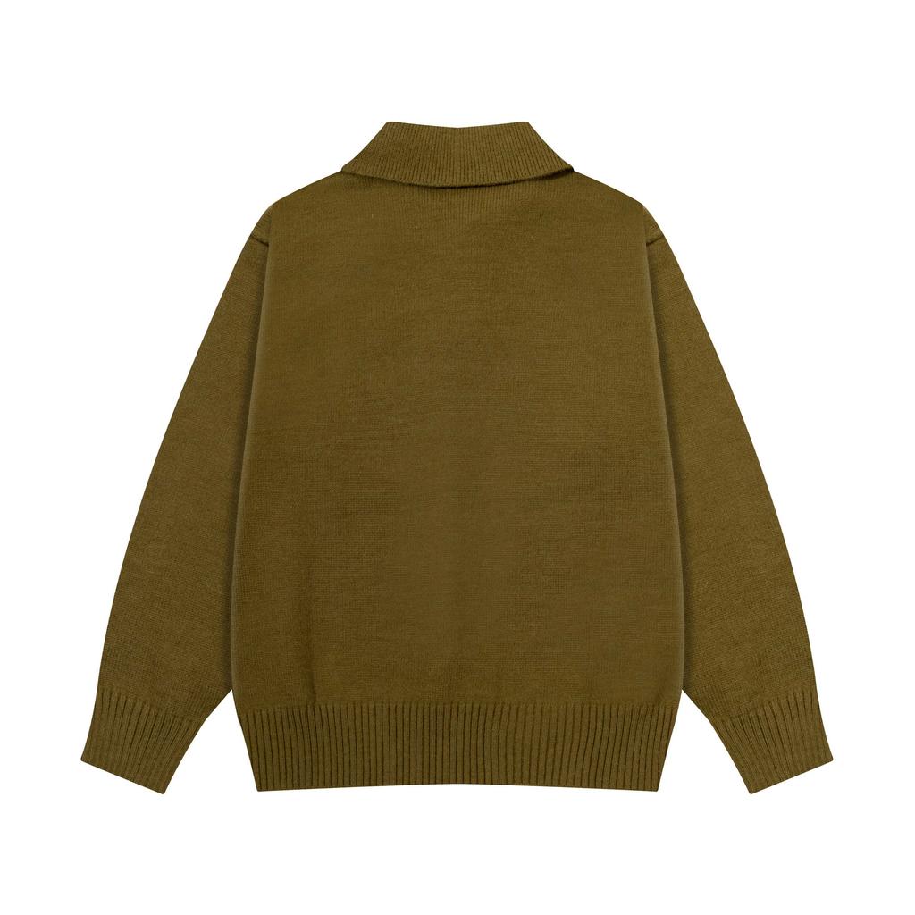 8199 AMI Autumn and Winter White Heart-shaped Jacquard Alpaca Wool Blended Loose Sweater Polo Collar Men Pullover Sweater