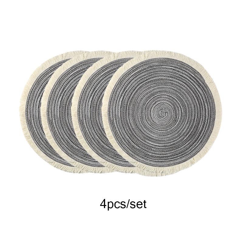 4pcs/set Hot Selling Fringe Eco-friendly Household Non-Slip Morden Style Table Woven Placemats Polyester Round Mat coaster set