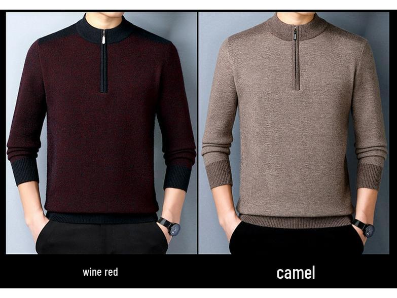 Brand Men's Wool Half-Zip Sweater - 2025 Autumn/Winter Edition: Thick, Warm Middle-Aged Dad Style Base Layer