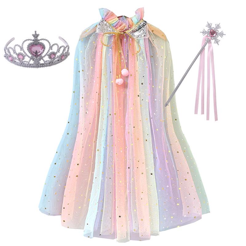 Girls' Elsa Princess Frozen Crown Set with Sequined Cape Shawl
