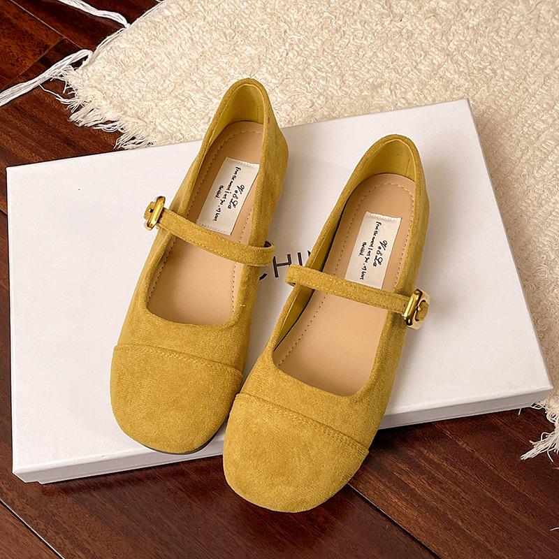 

Ретро-балетки в стиле нишевой балетки с круглым носком и небольшим горлом, женские туфли 2025 года, весна и осень, новые французские туфли Мэри Джейн на плоской подошве 35 жёлтый