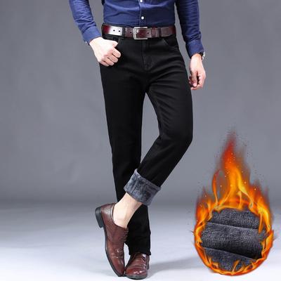 Winter Men 'S Warm Black Jeans Classic Style Business Stretch Denim Trousers Male Brand Thick Pants
