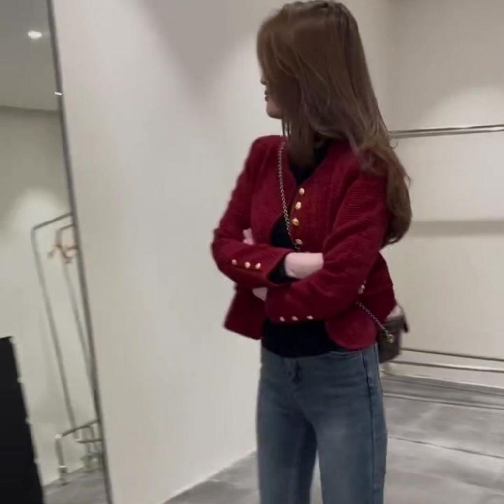 Spring Short Tweed Jacket French Style Round Neck Fashionable Petite Coat