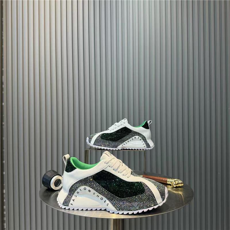 Low-top hot diamond design comfortable spring and summer new casual shoes trendy shoes lace-up color matching bm