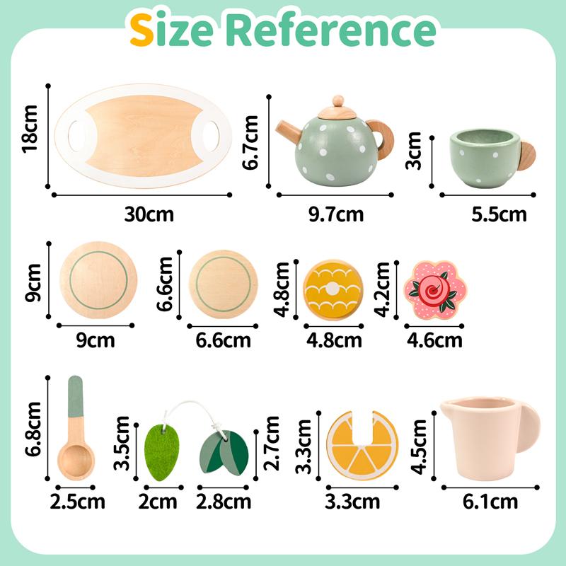 15PCS Wooden Afternoon Tea Set for Kids Pretend Play Kitchen Toys Early Educational Toys Role Play Game for Boys & Girls