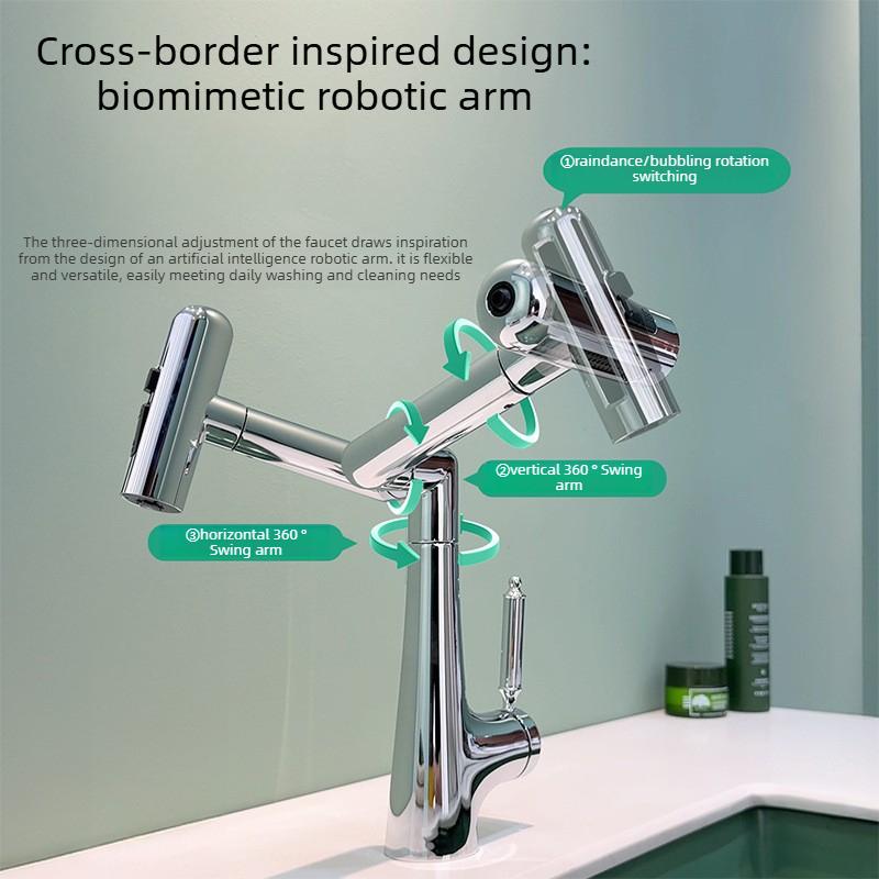 Basin Faucet Hot and Cold Bathroom Sink Multi-Mode Water Outlet Mechanical Arm Rotating Wash Basin Faucet