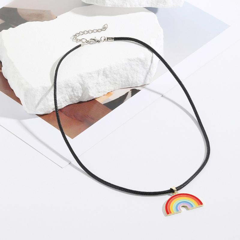 Fashion Rainbow Pendant Necklace Choker Neck Chain Elegant Clavicle Chain Handmade Beaded Necklace Statement Jewelry