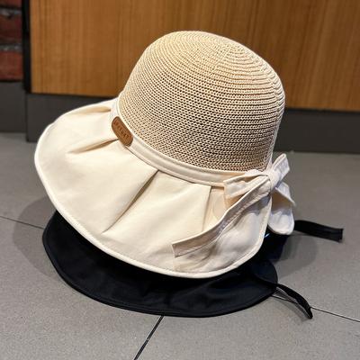 Sunshade Hat with Female Lettering Fisherman's Hat, Hollowed Out Knitted Straw Hat Large Eave Split Back Sun Hat Beach Sun Protection
