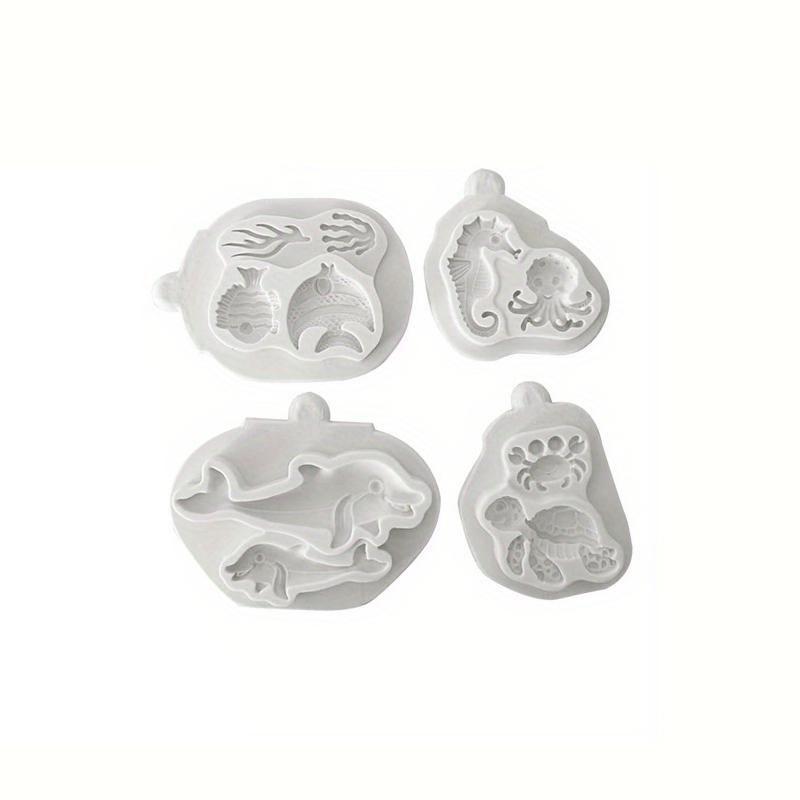 

WTEMPO Silicone Molds for Ocean-Themed Dolphins Turtles Seahorses Fish DIY Baking Tools for Fondant Cake Decorations Non-Stick Silicone Molds 4pcs