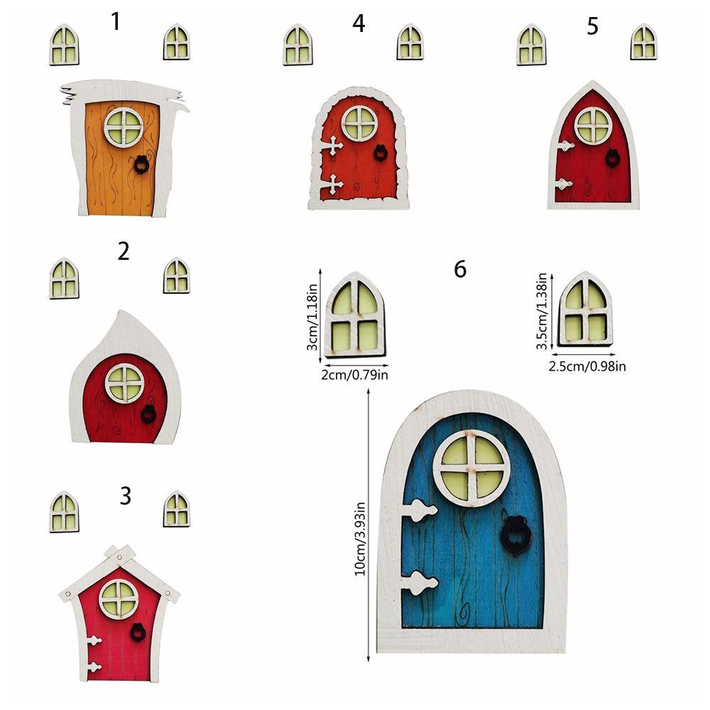 Cute Wooden House Miniatures Cartoon Fairy Door Ornaments Fluorescent Elf Door Decor Gifts