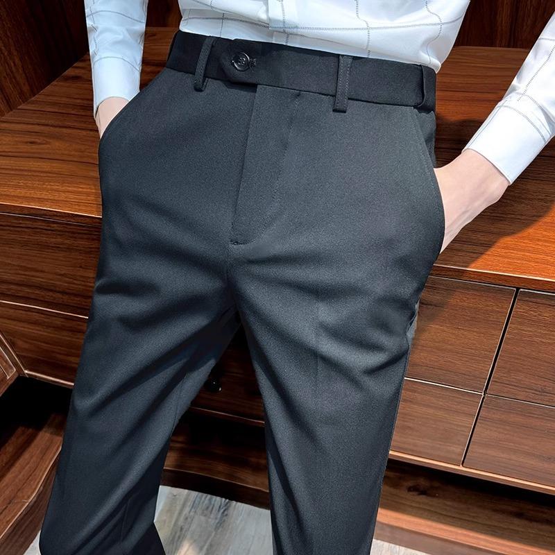 Men's Slim Fit Dress Pants Casual Tapered Trousers Solid Color