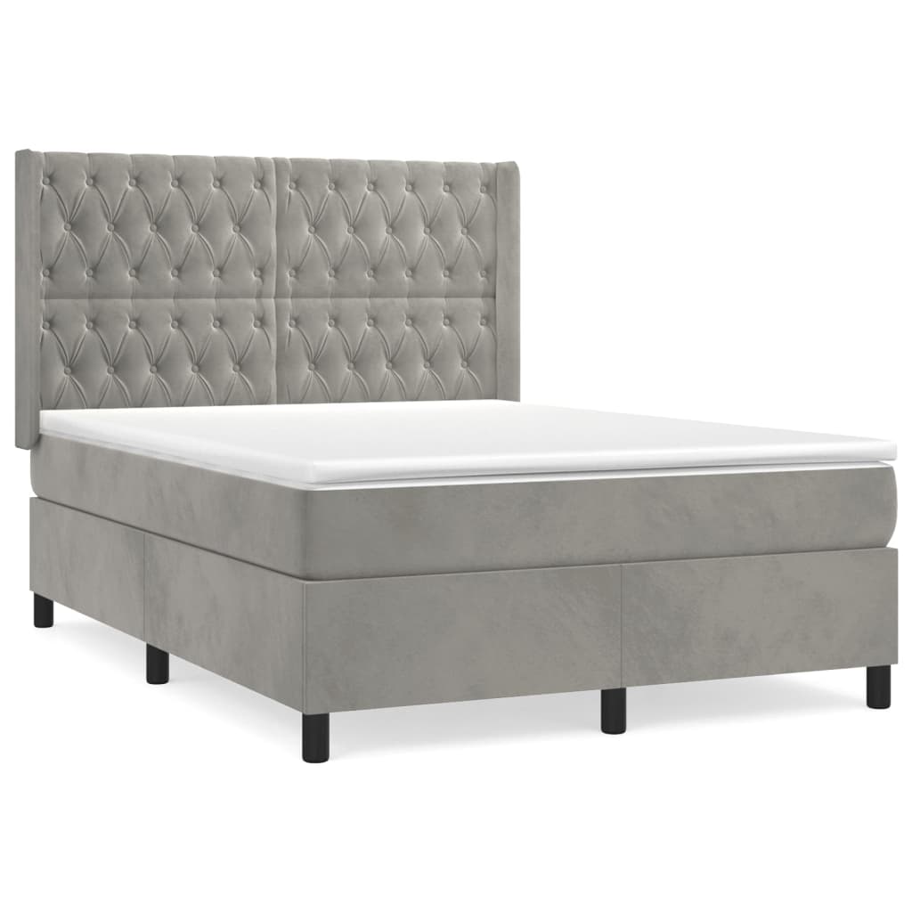 Vidaxl Letto Continentale Con Materasso, Grigio Chiaro, 140X190Cm, Velluto