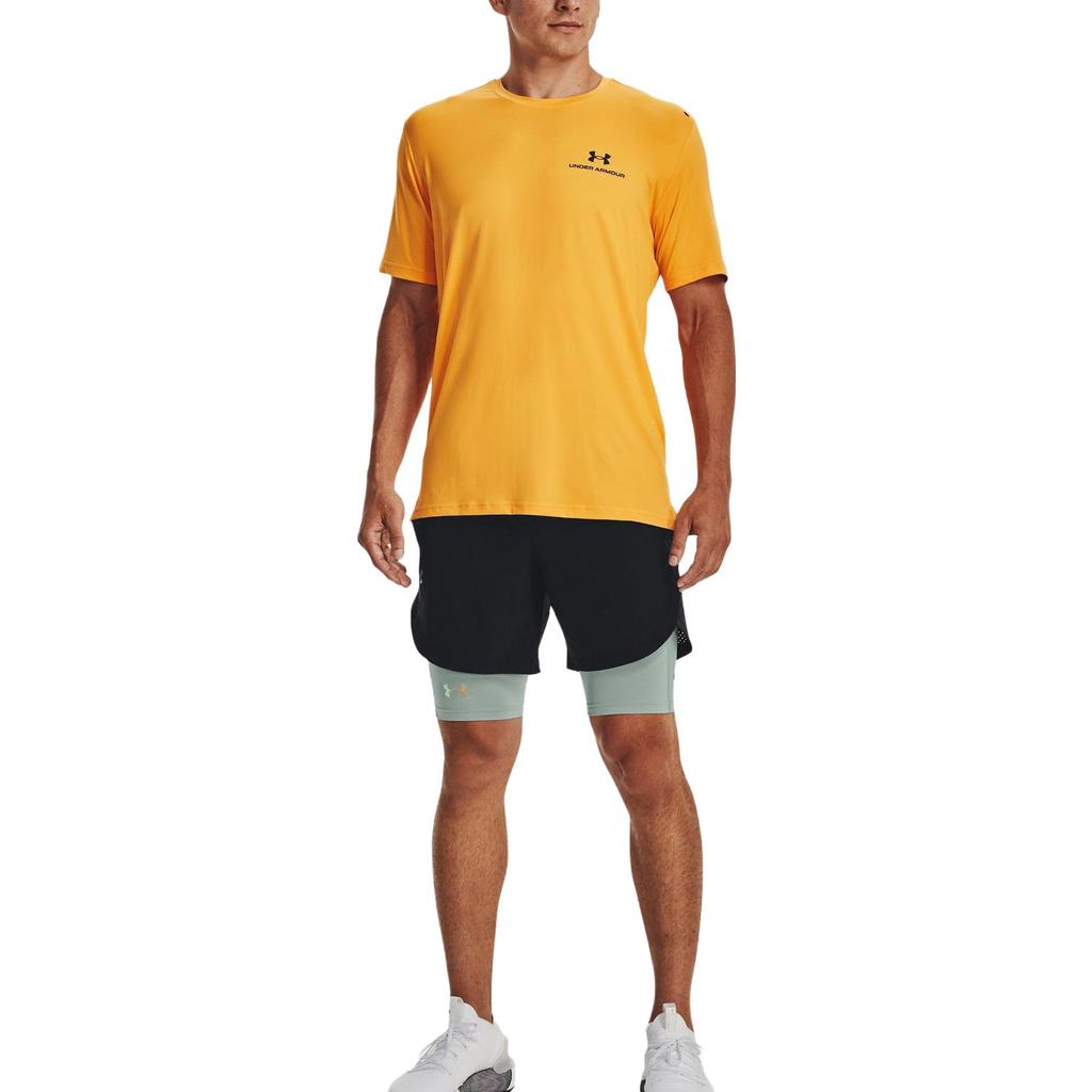 Under Armour Rush Series Crew Neck Logo Print Short Sleeve T-Shirt Men Tops Yellow 1366138-782