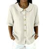 Women Button Front Short Sleeve Shirt Elegant Collar Blouse Casual Loose Fit Summer Top Lightweight Breathable Fabric