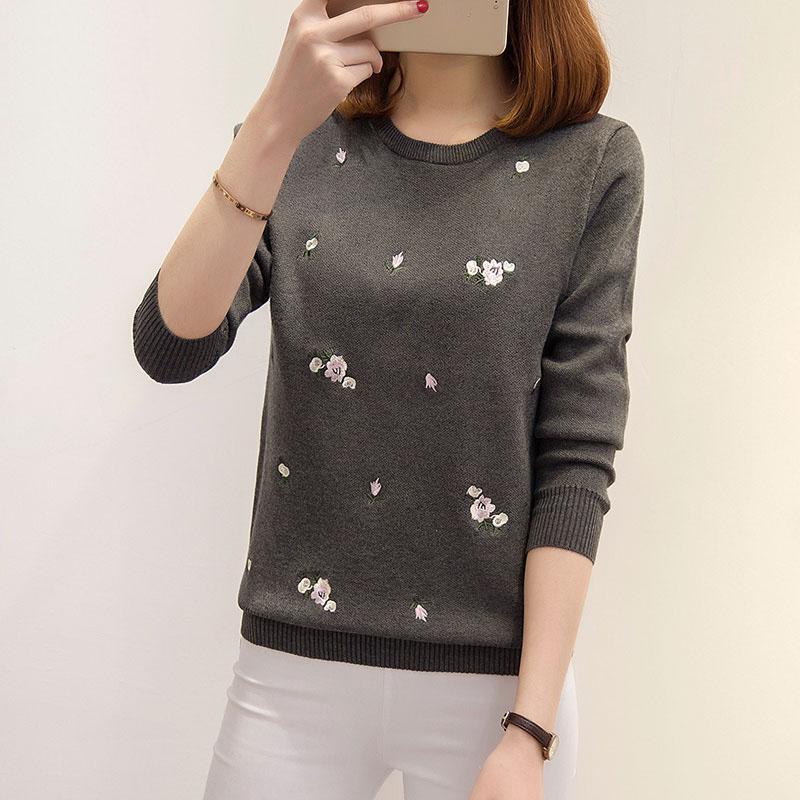 Frauen Stickerei Floral Strick Pullover Frauen Winter Pullover Top