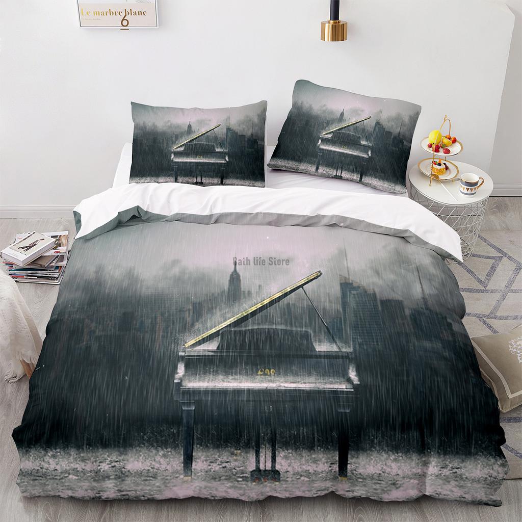 Modische Bettwäscheset Piano Gitarre 3D-Druck Musik Bettbezug mit Kissenbezug Bettwäsche für Heim Schlafzimmer Dekor Bettbezug Set