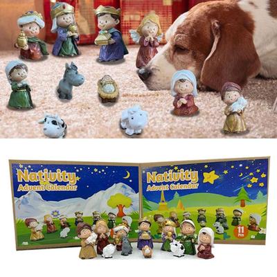 Krippen-Adventskalender 11 Tage Niedliche Schreibtischdekorationen Christliche Religiöse Geschenke Harz Weihnachts-Countdown-Kalender