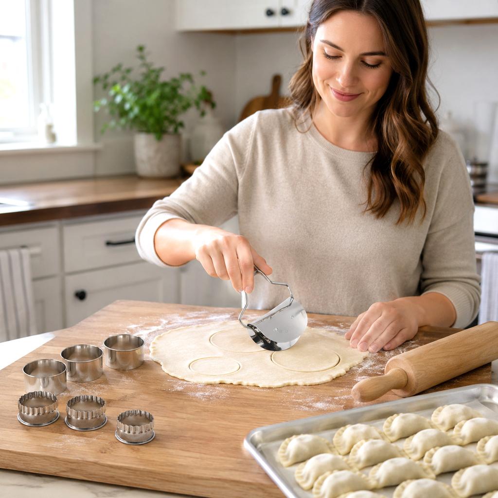 Stainless Steel Dumpling Mold Set Manual Dumpling Maker Multi-Piece Kitchen Tool for Shaping and Sealing Dough Pastry and Dumplings