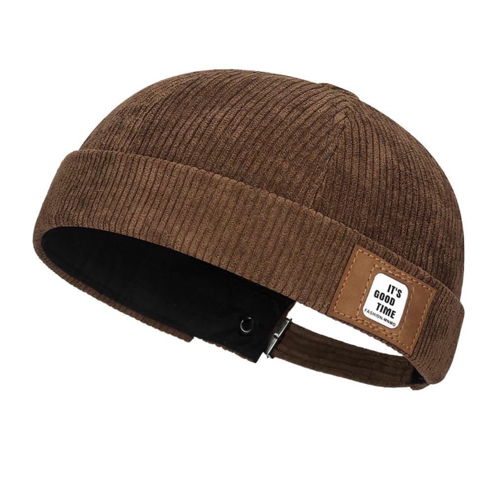 Round Vintage Docker Cap Solid Color Hip Hop Hat Multipurpose Corduroy Brimless Hat  Streetwear