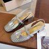 Casual versatile woven hollow fashion spring and summer shallow mouth women's shoes French square head word with summer high heel sandals