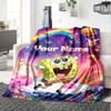Name Custom SquarePants Print Flannel Blanket High Quality Warm Comfortable Cover for All Seasons Perfect for Gifts Home Decor