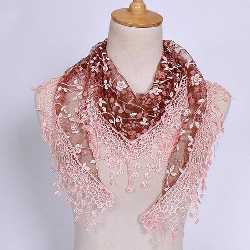 2025 New Floral Lace Triangle Scarf Tassel Shawl Female Classic Casual Transparent Breathable Scarves Sunscreen