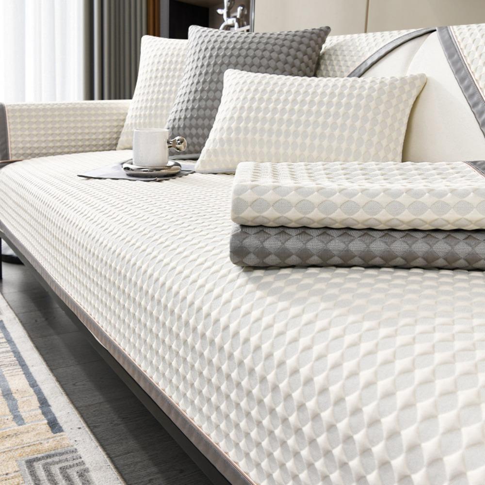1PC Summer Ice Silk Sofa Cover Non-slip Solid Color Sofa Mat Living Room Universal Corner Couch Slipcover Armrest Backrest Towel