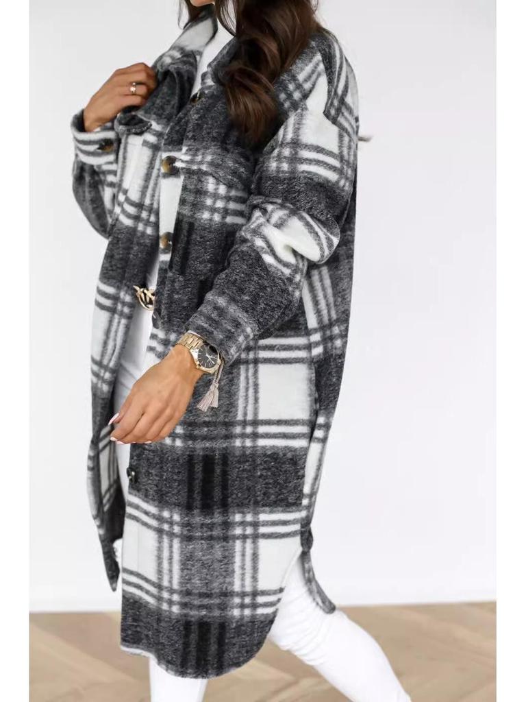 Sobrecamisa de Cuadros de Manga Larga para Mujer - Otoño/Invierno 2023 Top de Longitud Media