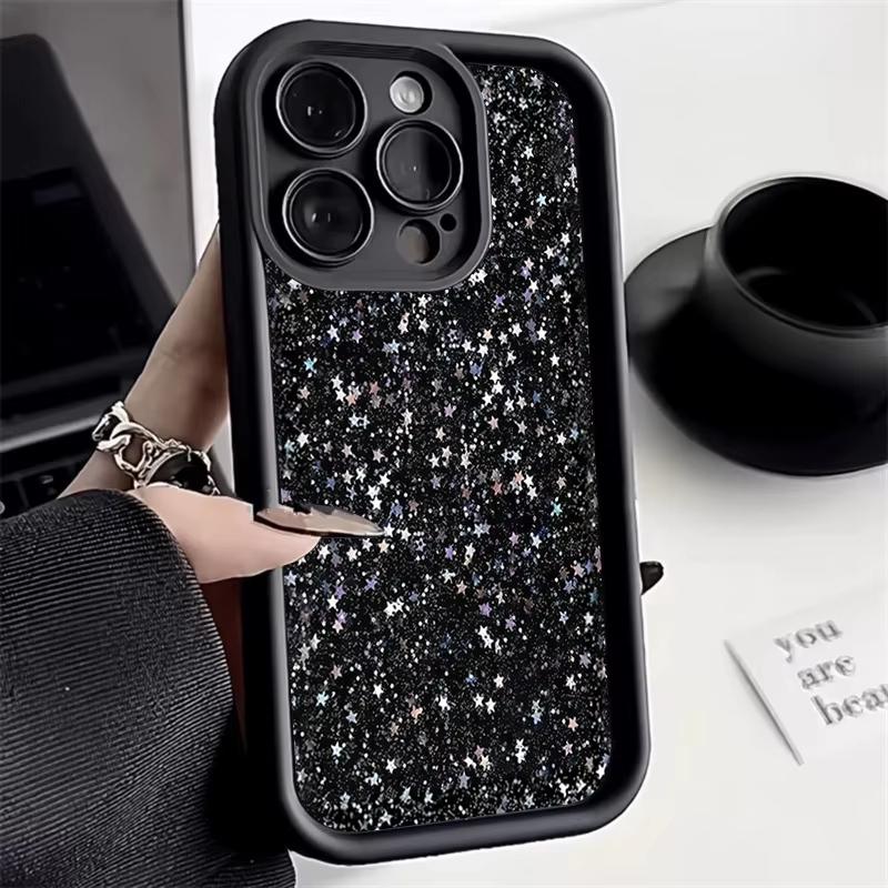 Luxury Black Star Pattern Phone Case For iPhone 17 Pro Max 16 15 Pro 14 13 Mini 12 11 XR XS 17Air 16 Plus Soft Silicone Cover