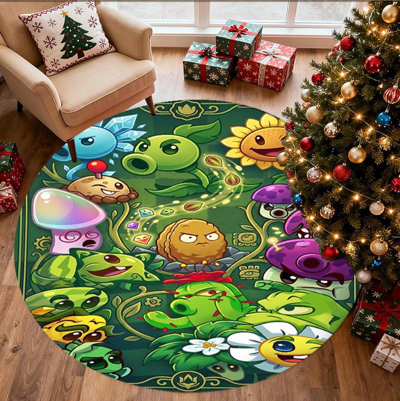 Plants VS Zombies Pattern Round Rug, Indoor/Outdoor Mat, for Picnic, Gameroom, Bedroom, Office, Living Room, Home Decor Carpet, Birthday Gift