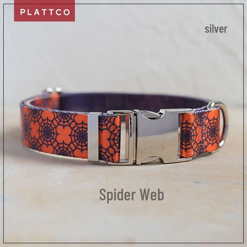 PLATTCO Spider Web Print Faux Nylon Engravable Anti-Lost Pet Collar PDC336. Large: 2.5cm (49-55cm)