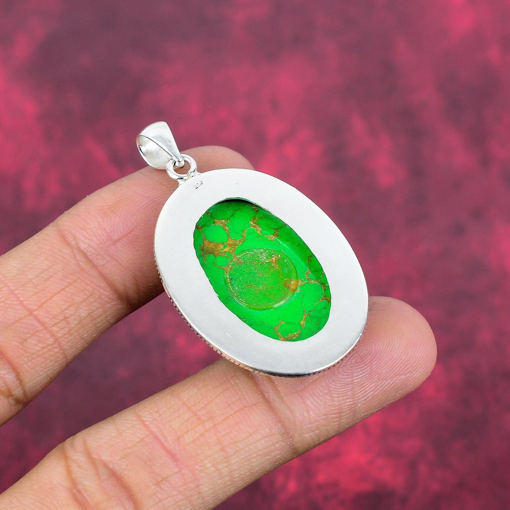 Green Copper Turquoise Pendant, 925 Sterling Silver Pendant Gemstone Jewelry, Handmade Pendant Amazing Jewelry, Gift For Her