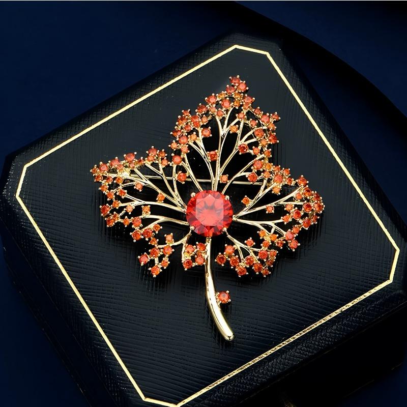 Red Maple Brooch, High-end Women's Red Maple Leaf Crystal Brooch, Light Luxury Design Sense