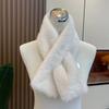 Women Winter Warm Thicken Cross Collar Scarf Solid Color Faux Rabbit Fur Cold Proof Scarves Fashion Soft Furry Neck Warmer
