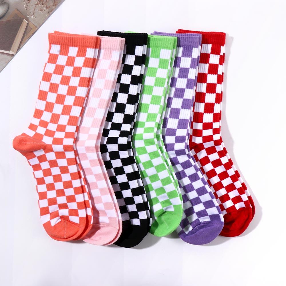 Skateboard Male Female Cotton Middle Tube Socks Women Hosiery Checkered Socks Korean Style Socks