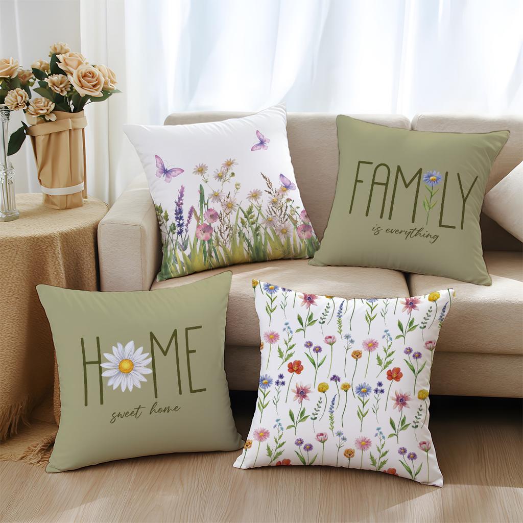 Spring Single Sided Printed Throw Pillow Covers Watercolor Daisy Text Home Living Room Bedroom Outdoor Decor Floral Cushion Case