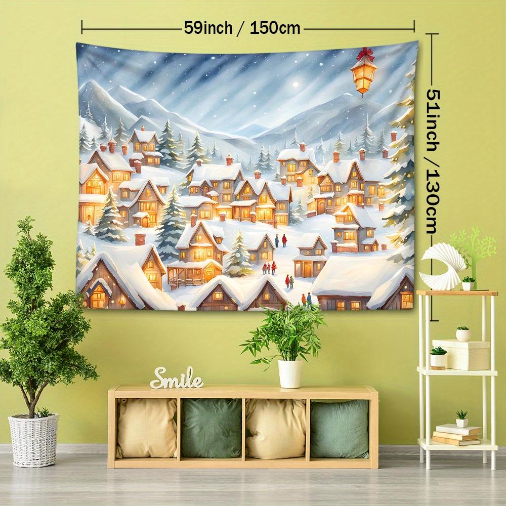 1pc Christmas Village Tapestry, 126x71inch, Festive Holiday Wall Hanging, Polyester Soft and Flat Fabric, No Power Needed, Woven, Textured, Natural St